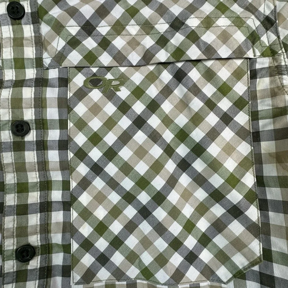 Outdoor Research Shirt‎ Mens Large Green Plaid DISCOVERY Short Sleeve Wool Blend